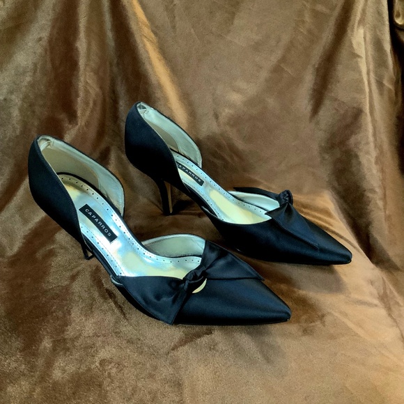 Caparros Morgana Black 8.5 Heel 3” Satin Party New Years Date Glam - Picture 1 of 6